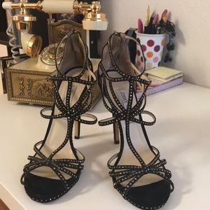 Jimmy Choo PRACTICALLY NEW Suede Open Sandal Jewel Trim